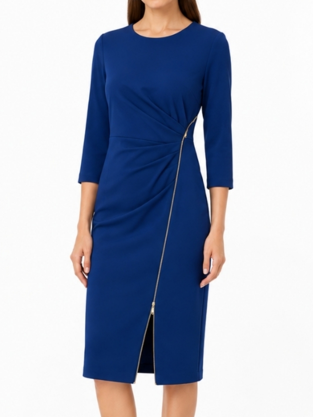Calvin Klein Teal ​Asymmetric Zip Sheath Dress